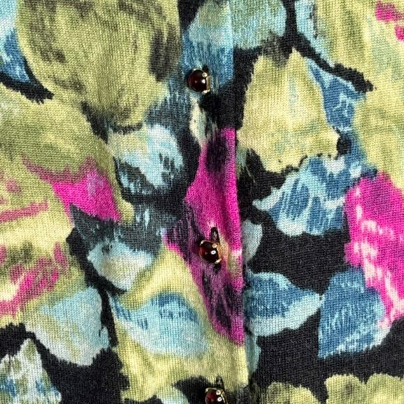 Talbots Crew Neck 100% Merino Wool Floral Cardigan Sweater - M - Picture 6 of 10